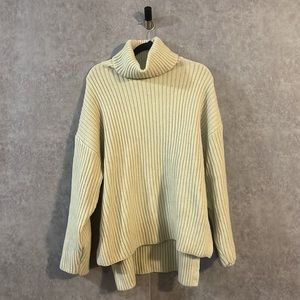 H&M Tan Ribbed Turtleneck Oversized Swing Sweater Long Line Acrylic Wool Blend